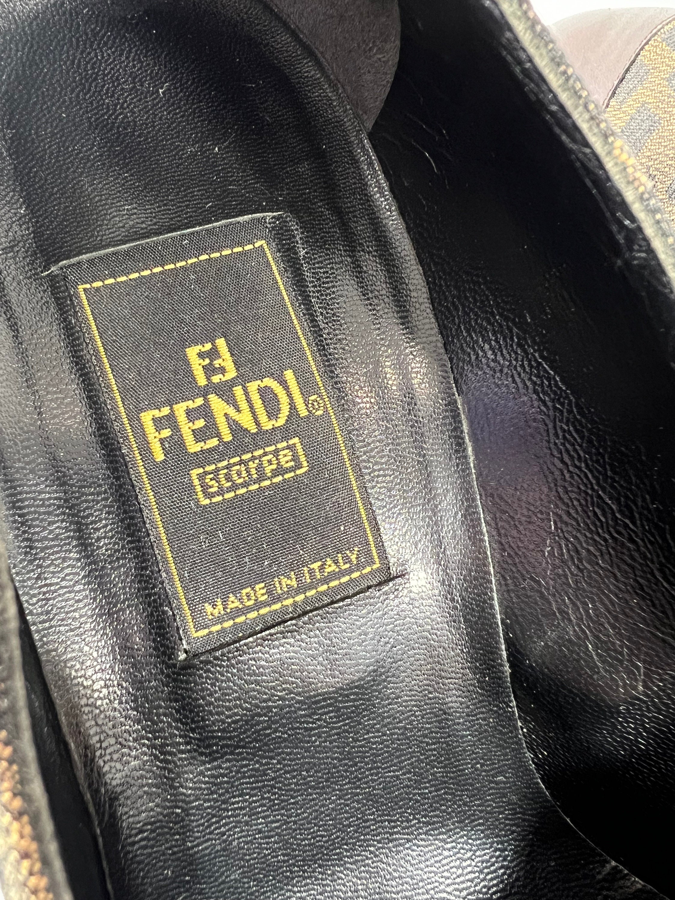FENDI Brown Canvas FF Logo Print Zucca Pump Heels Made in Italy