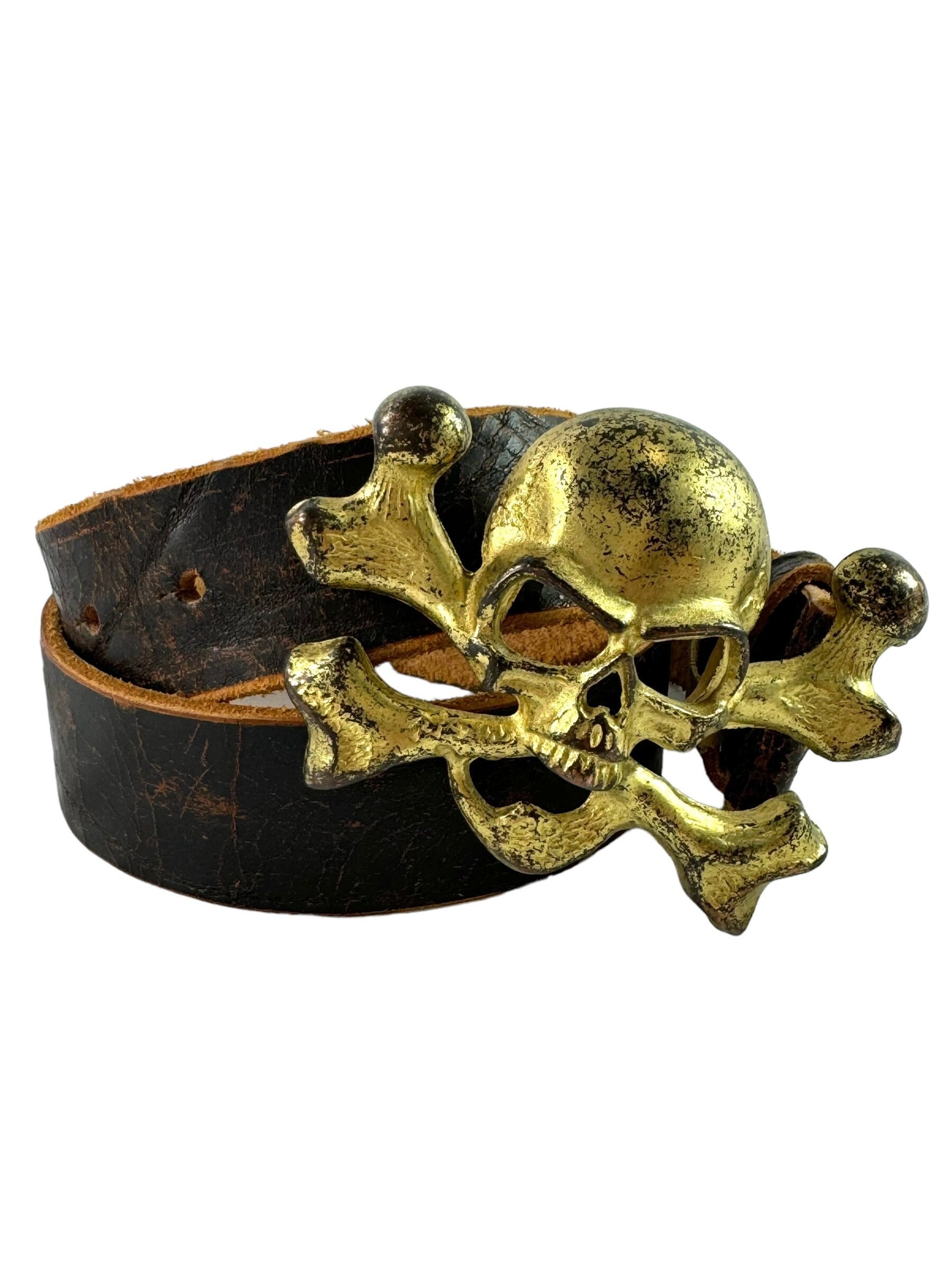 Streets Ahead Brown Leather Belt with Skull Accent STREETS AHEAD Brown Leather Pirates Skull Buckle Women main image 2