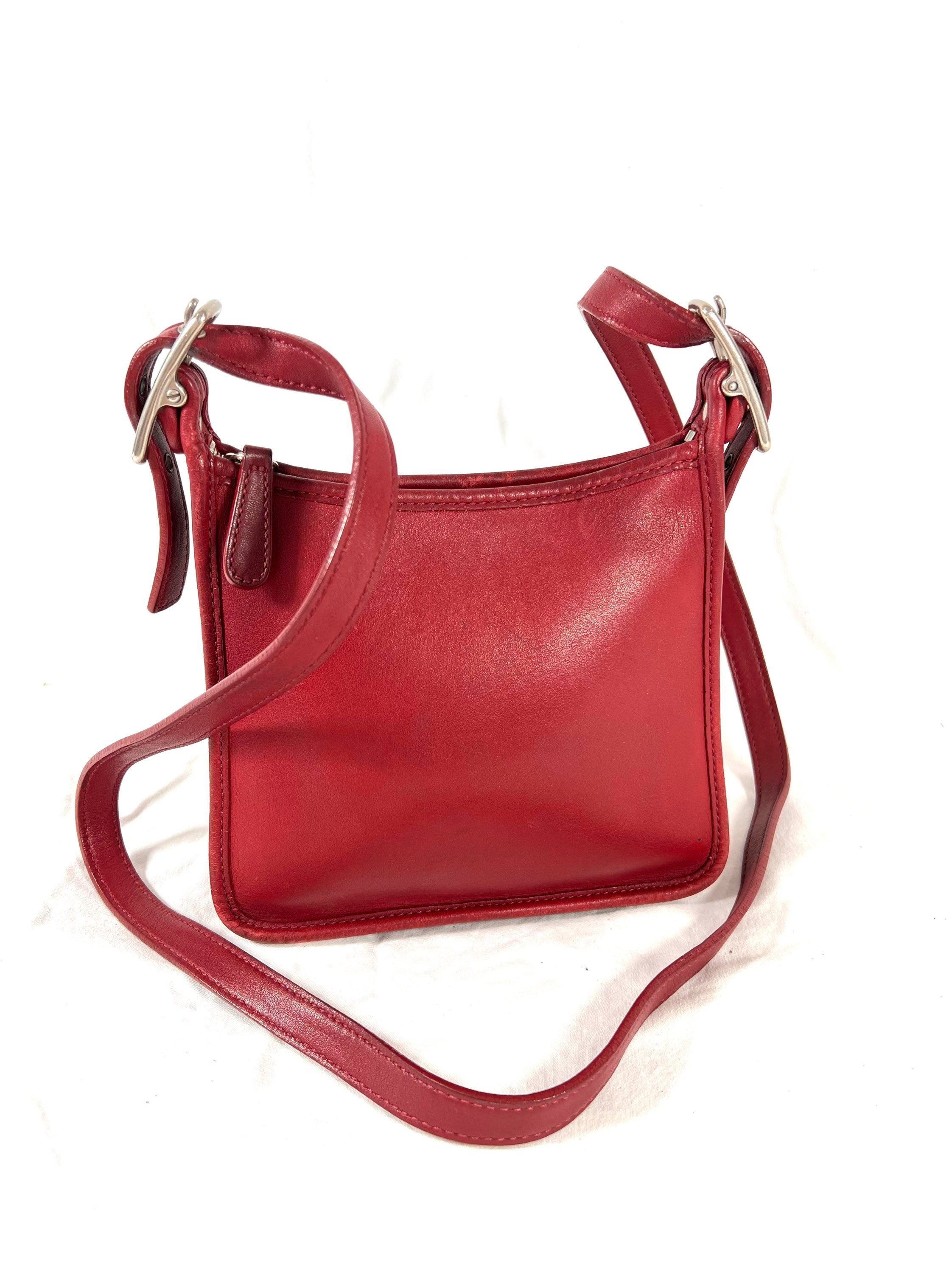 SALE Coach Dinky Bag in Red Leather and Brass Hardware Crossbody Strap  Style 9375 Made in the Factory in New York City VGC 
