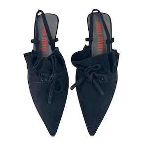 MIU MIU Black Suede Women Slingback Pumps Made in Italy 37-7 US
