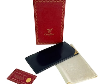 CARTIER Dark Navy Blue Leather Bifold Long Wallet Made in France