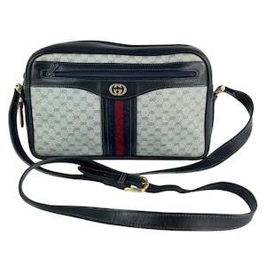 GUCCI Navy Blue Micro GG Canvas Leather Ophidia Web Sherry Line Crossbody Bag