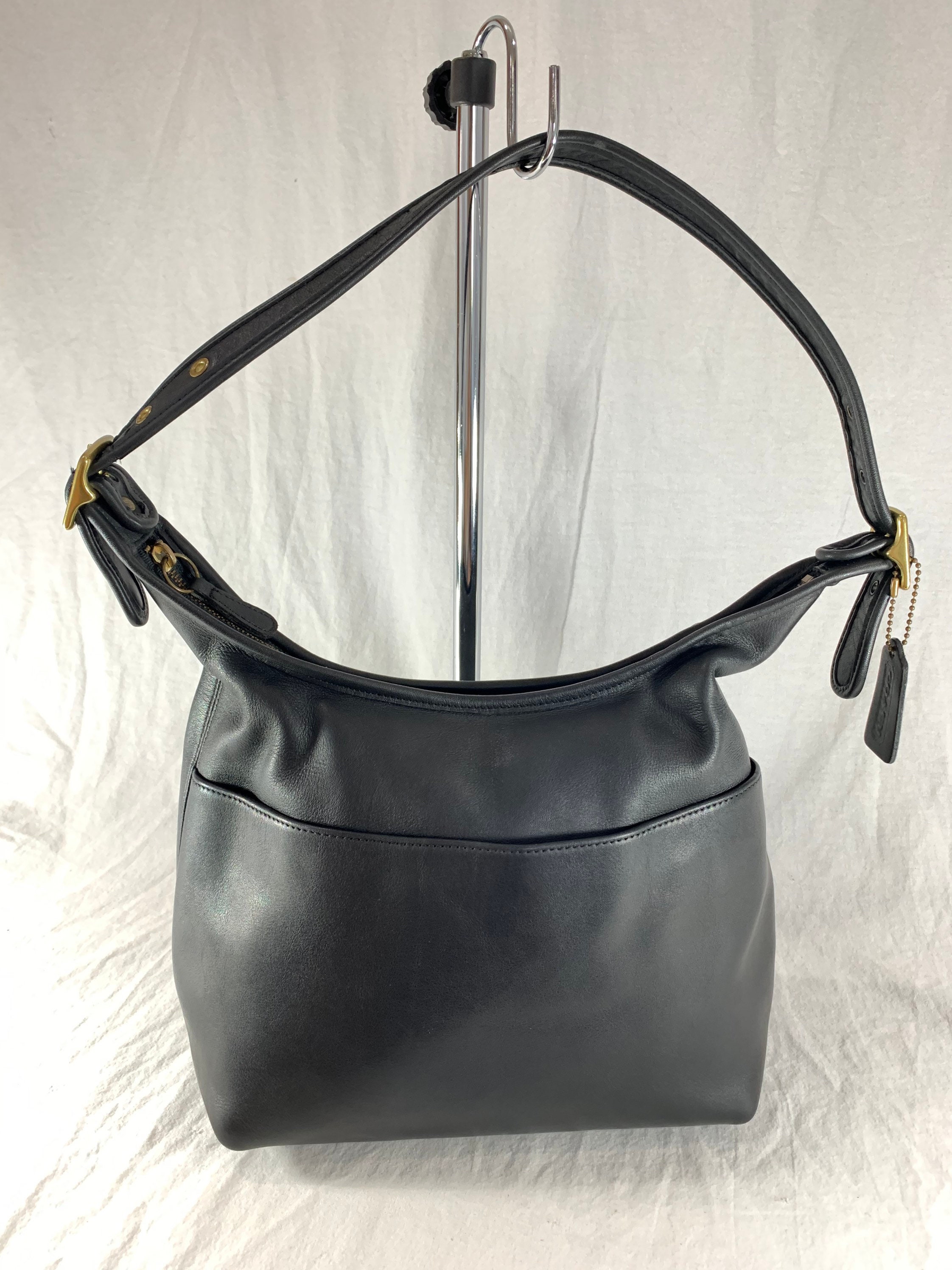 1990 COACH Vintage Black Leather Shoulder Bag Made in the | Etsy