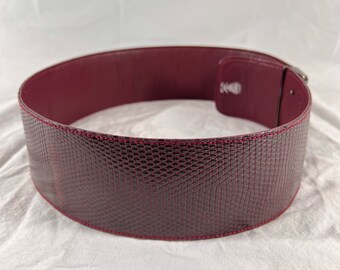 Two Tone Gucci Belt Women\'s XS Authentic Burgendy Lizard Made in Italy OLd Money GUCCI Vintage Wide Burgundy Wine Lizard and Leather Women main image 4