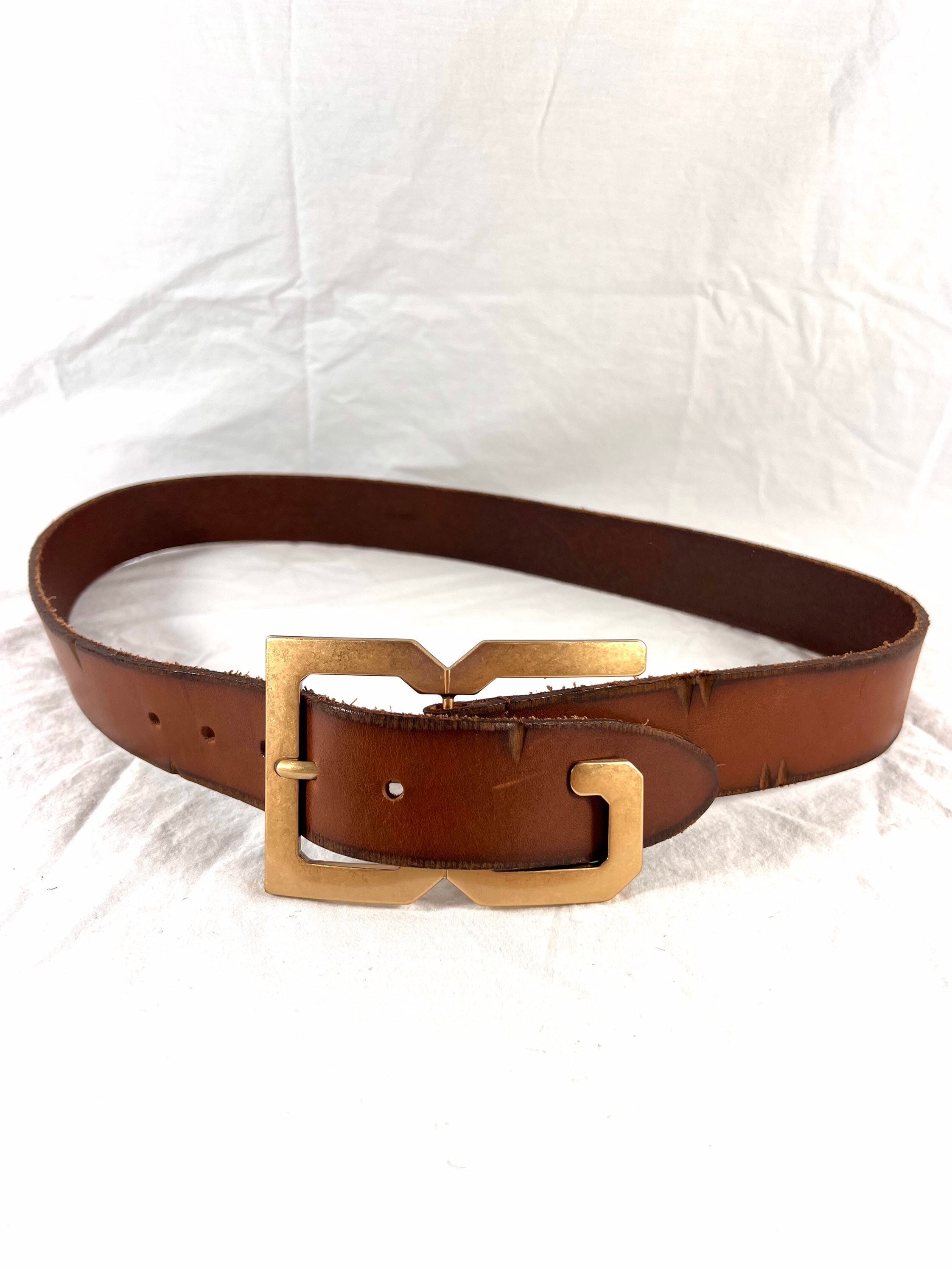 DOLCE and GABBANA Large D&G Square Logo Belt Tan Leather 