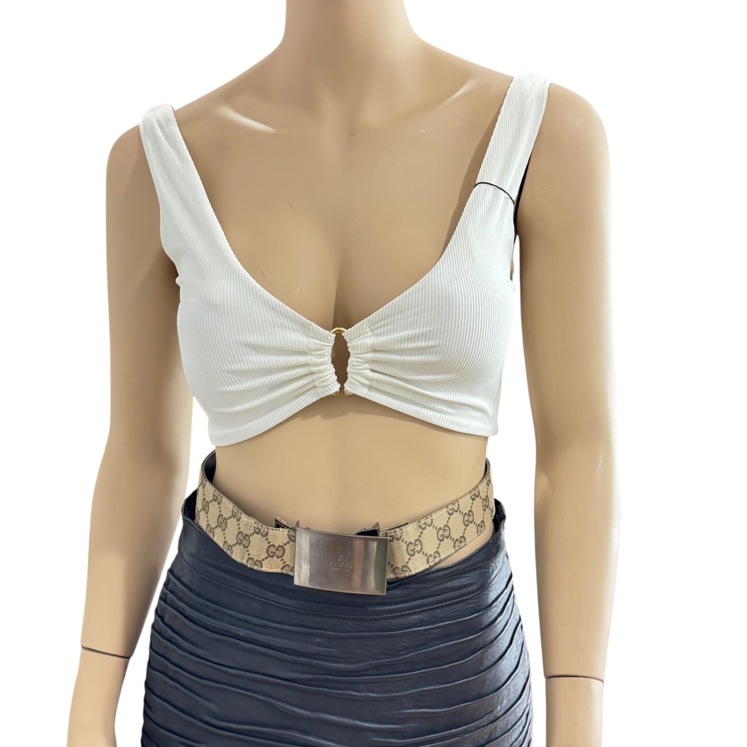 GUCCI Beige GG Monogram Canvas Leather Women\'s Belt 70-23 Made in Italy Gucci Belt with monogram | Women main image 3