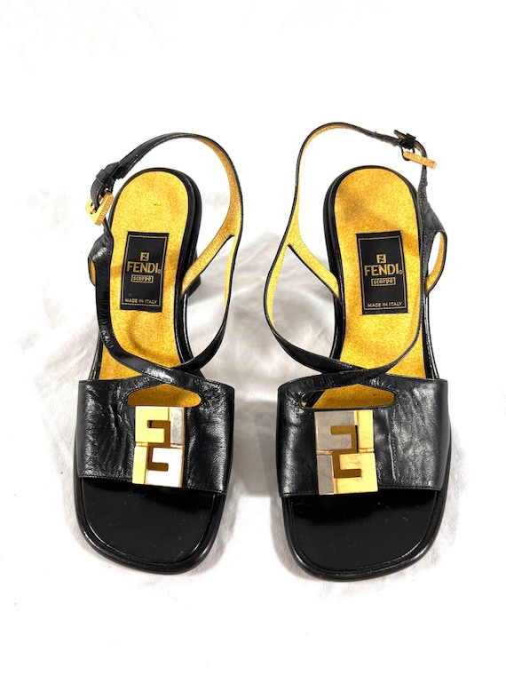 Vintage FENDI Zucca Logo Plaque Heels Sandals 36 … - image 1