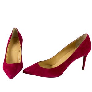 CHRISTIAN LOUBOUTIN Kate Pink Suede Women&#39;s Pumps Heels Made in Italy 38.5-8.5US