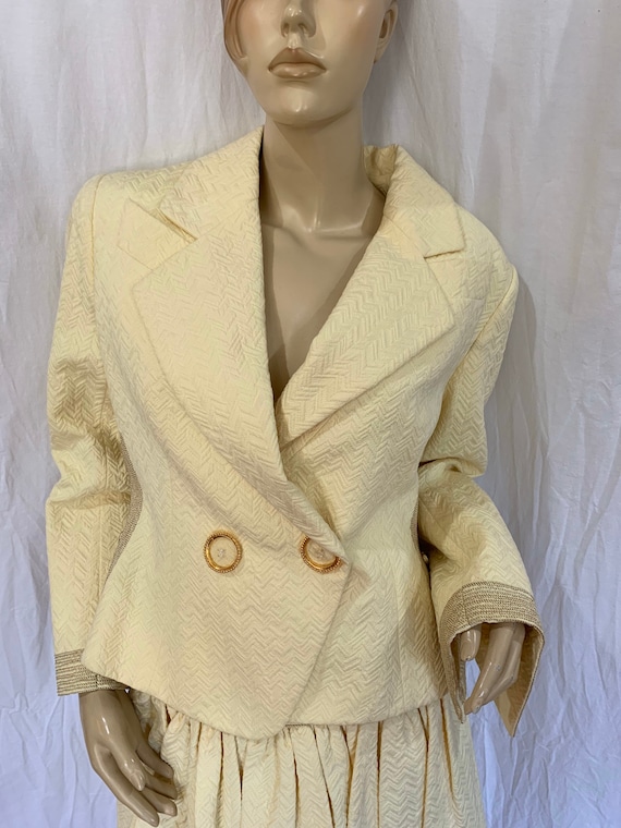 CHRISTIAN DIOR 90's 2 Piece Skirt Suit in Yellow Cotton 