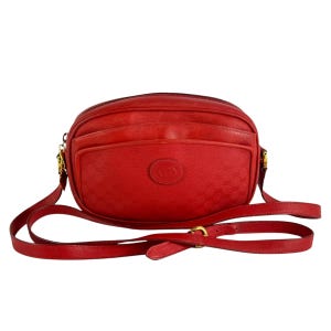 GUCCI Red Canvas Micro GG Monogram Camera Cross Shoulder Bag Made in Italy