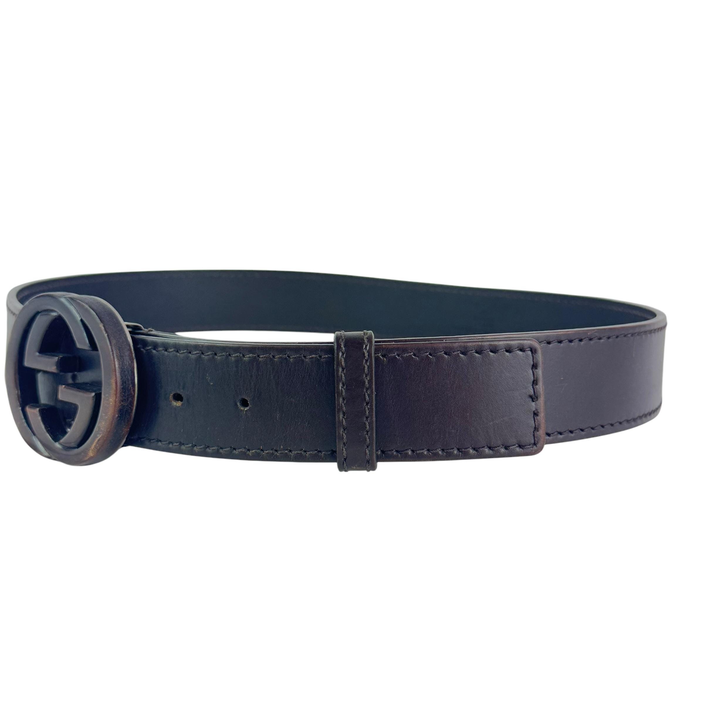 COPY - Gucci belt in navy leather with silver buckle. GREAT CONDITION!!! Interlocking buckle cloth belt Gucci Navy size S  main image 3