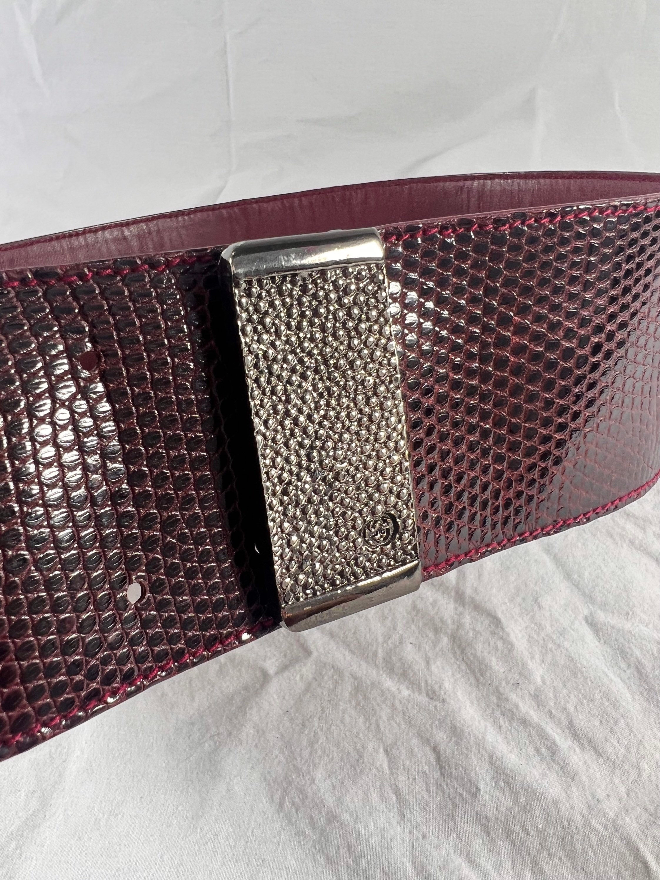 GUCCI Vintage Wide Burgundy Wine Lizard and Leather Women display picture 3
