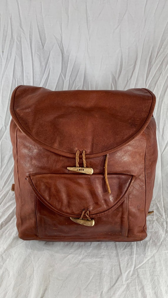 Large Vintage Genuine Drawstring Backpack Brown Le