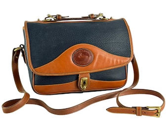 DOONEY & BOURKE Carrier Navy Blue Tan Leather Crossbody Bag Made in Costa Rica