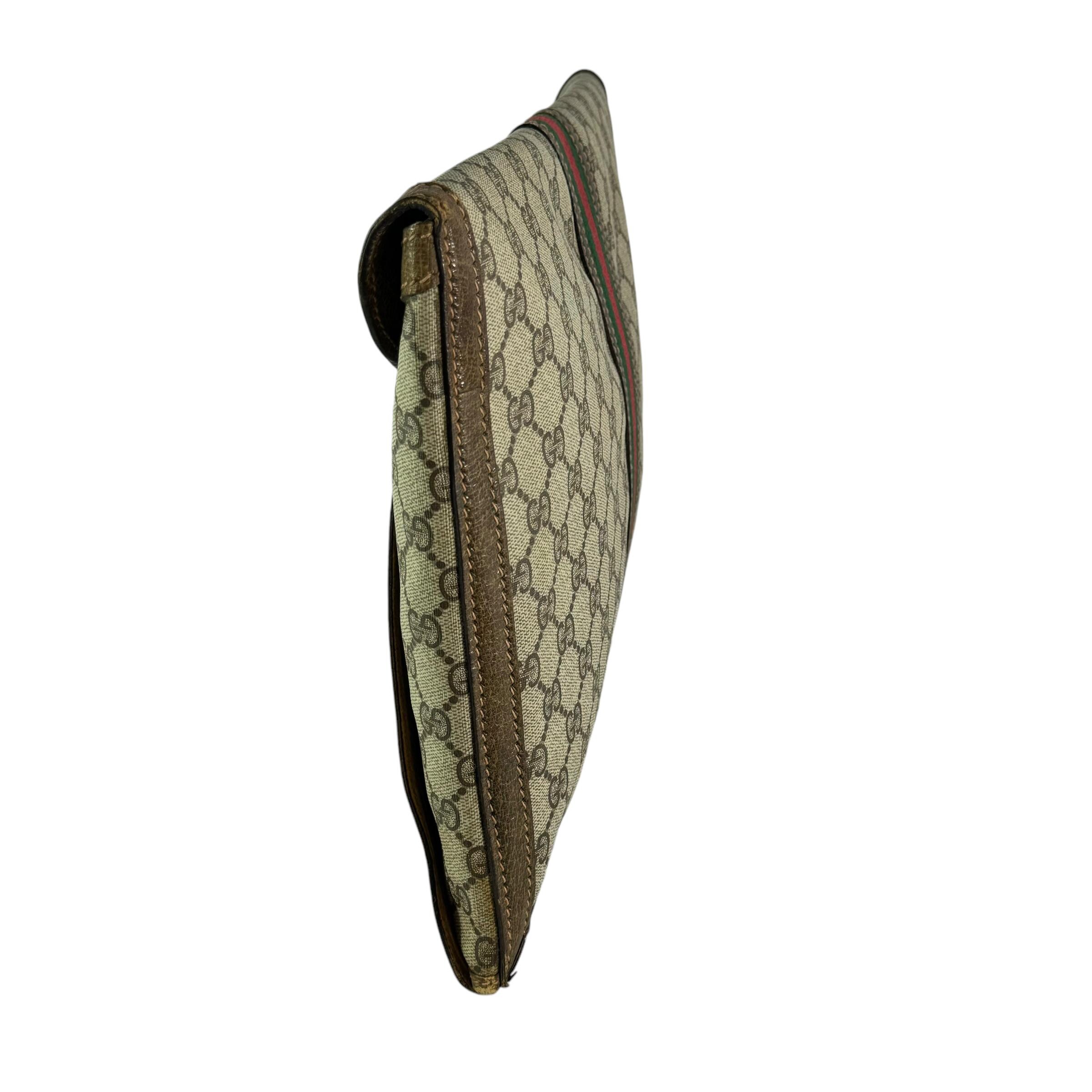 80s GUCCI Brown Supreme Canvas Monogram Web Document Portfolio Bag