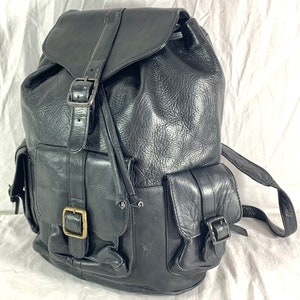 LATICO Leather Products Great Vintage Black Leather Rugged Rucksack Backpack Bag Made in Colombia