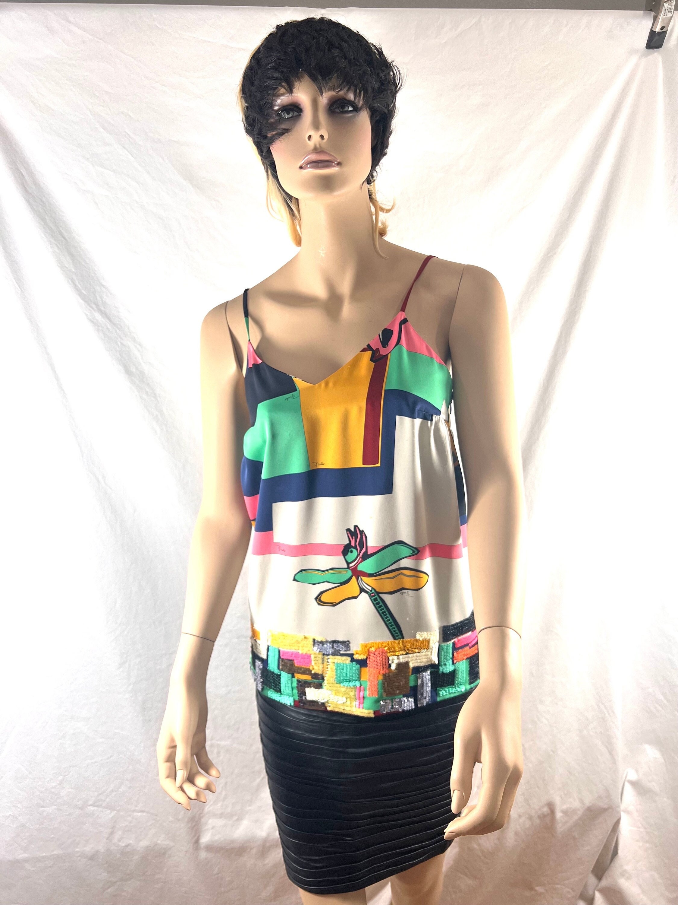 EMILIO PUCCI Multicolor Silk & Sequins Top Made in Italy Marked as