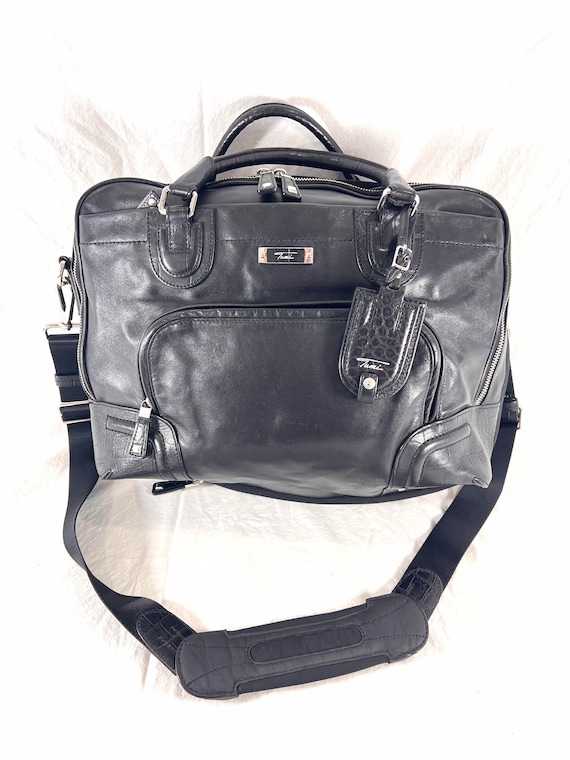 collar romano 鍔 TUMI Vintage Black Leather Briefcase Messenger Bag Expandable - Etsy