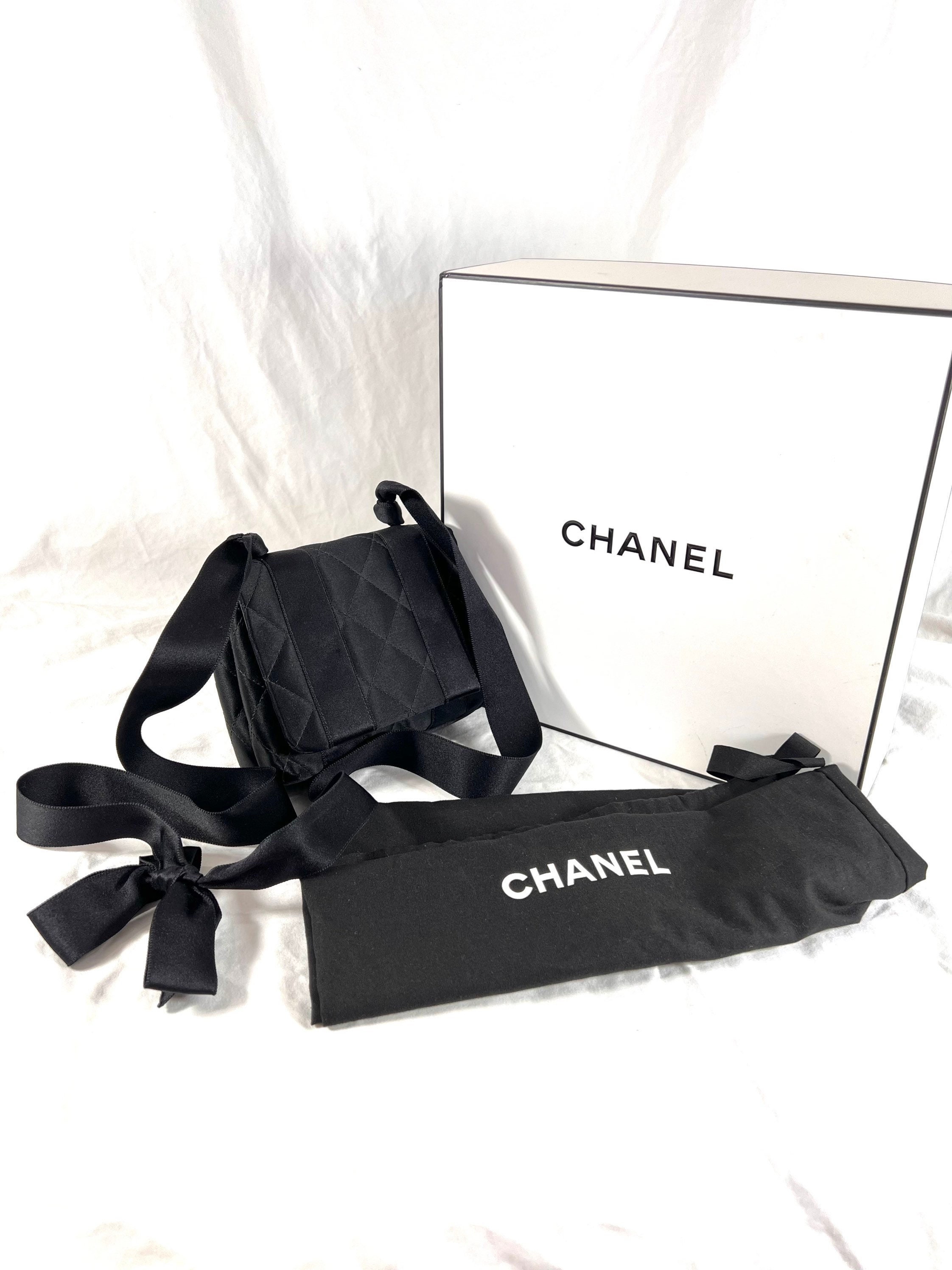 90's CHANEL Mini Black Satin Crossbody Shoulder Bag Made 