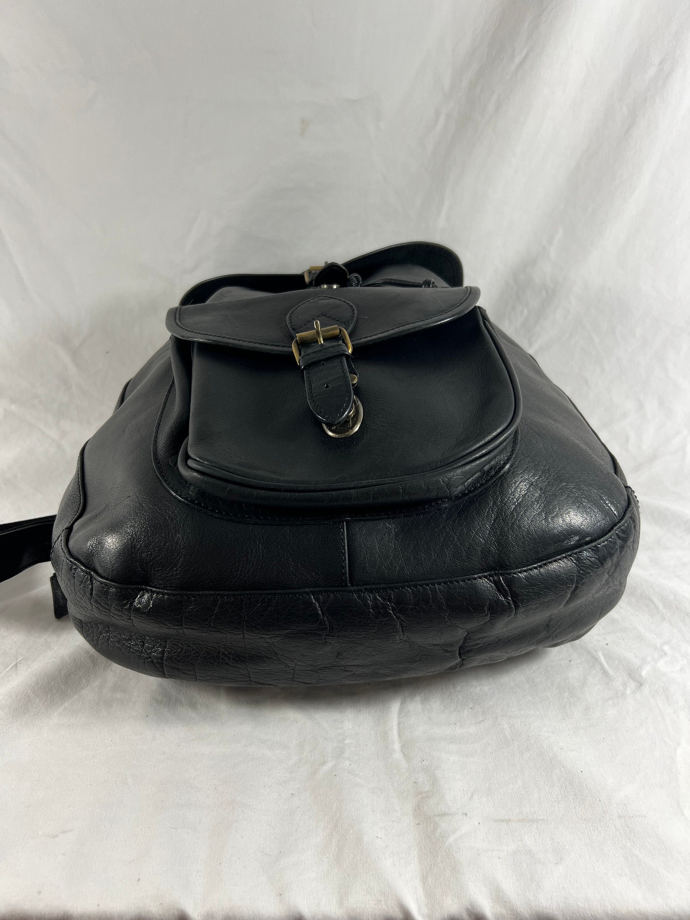 bass leather backpack G. H. BASS & Co. Vintage Authentic Black Leather Rugged Rucksack Backpack  Bag