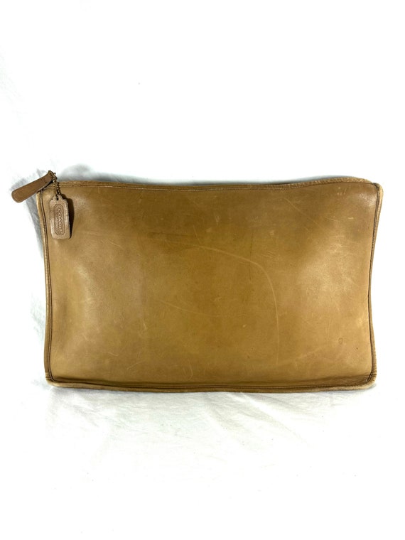 80's COACH Portfolio Clutch Tan Leather Basic Bag 