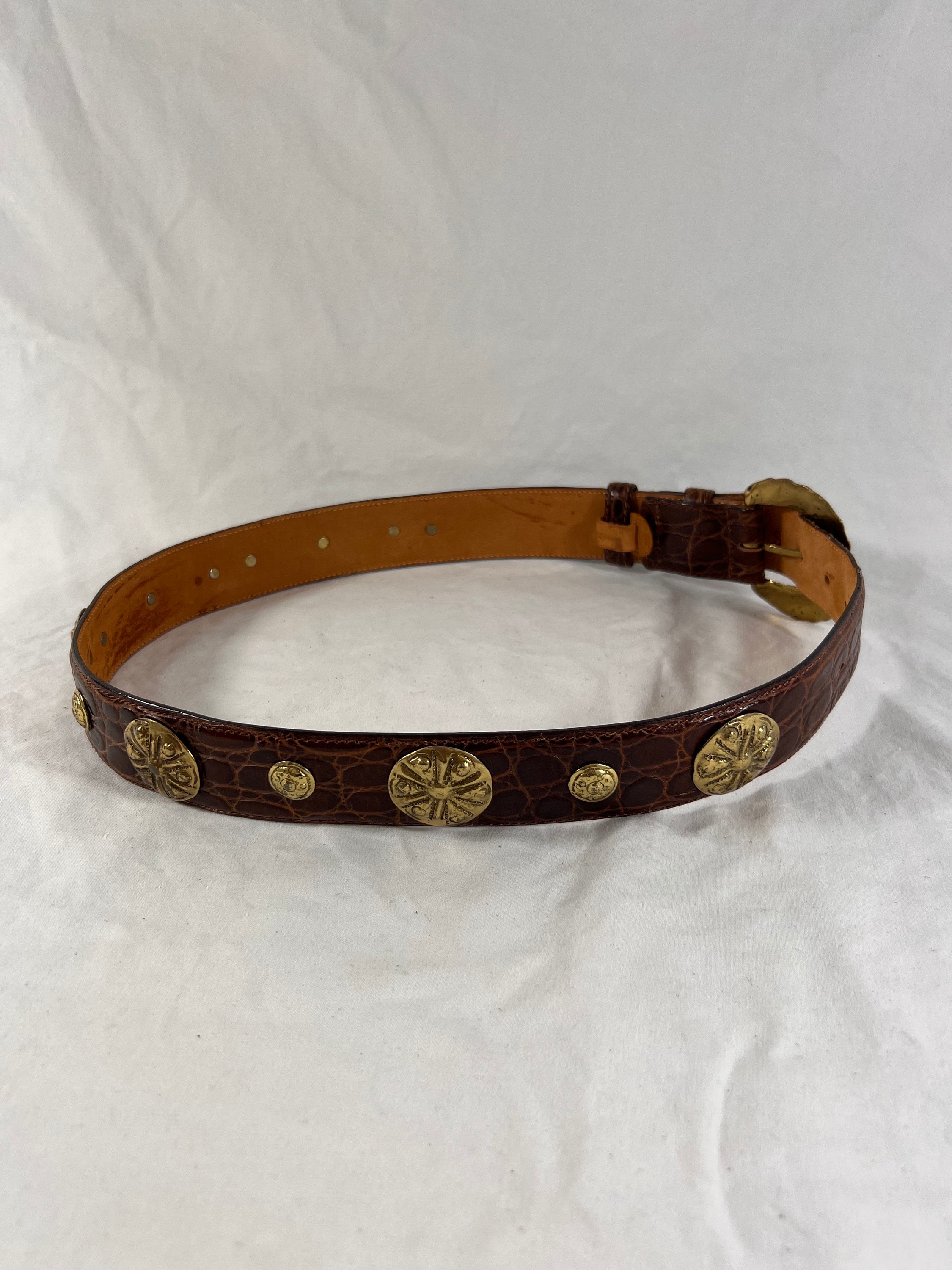 Saks Fifth Avenue Designer Italian Calfskin Leather Belt with Gold Buckle Saks Fifth Avenue Belt Black Large Embossed Croc Leather  main image 3
