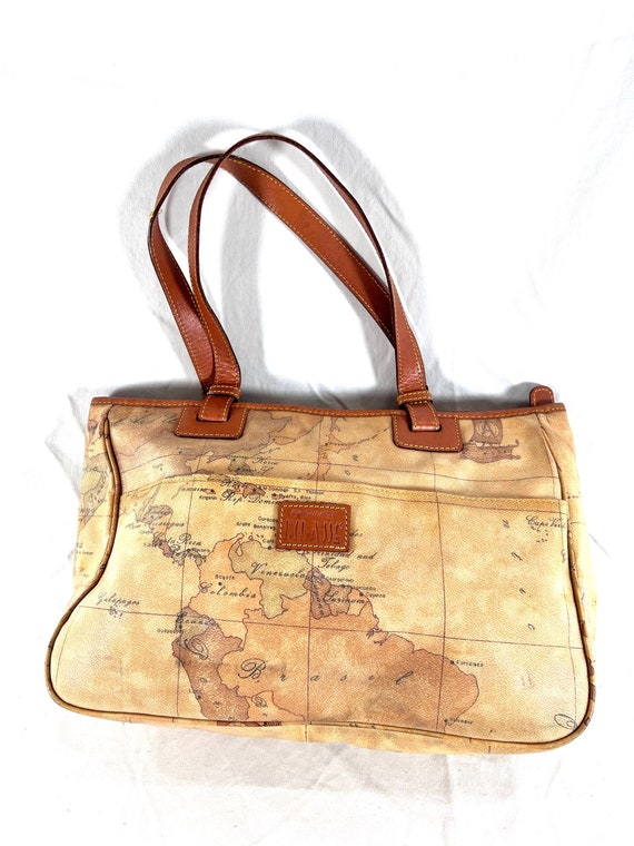 Vintage Hermes Tan Navy Leather Trimmed Canvas Bucket Bag