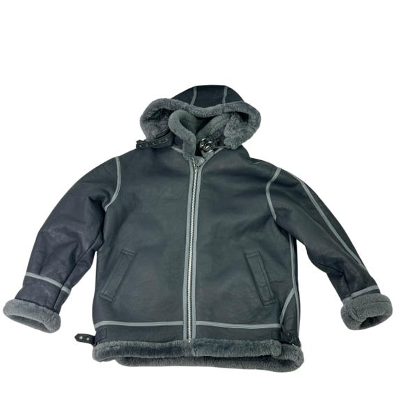 SCHOTT B-3 Bros INC. Gray Leather Type B-3 Men's Hooded Shearling