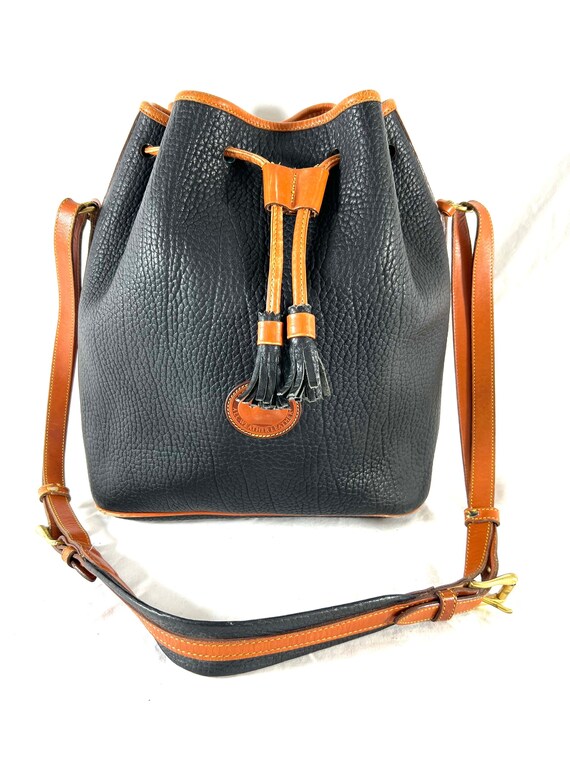 DOONEY and BOURKE Drawstring Black Tan Leather Pebble Grain