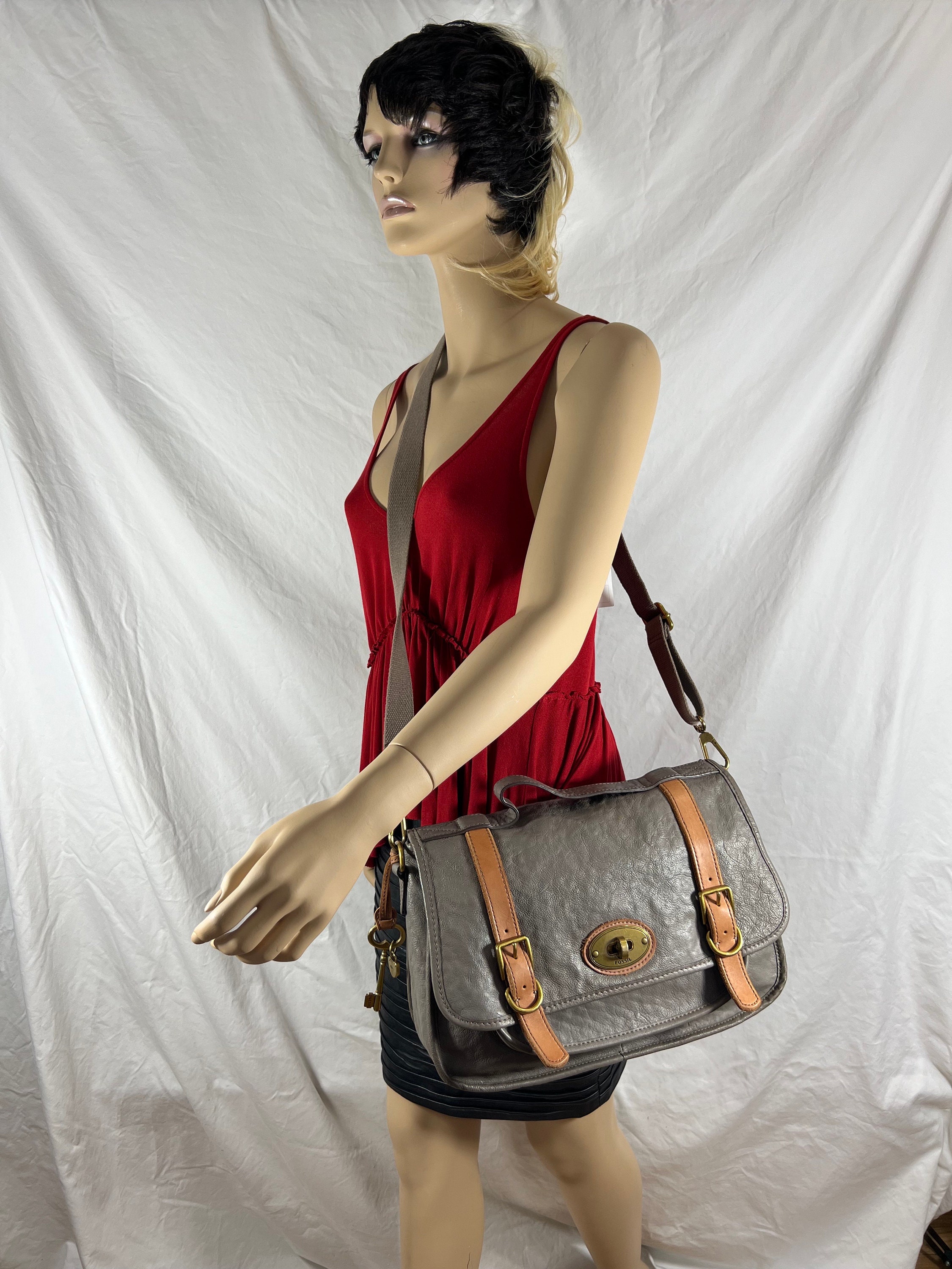 FOSSIL Long Live Taupe Leather Turn Lock Closure Crossbody Bag - Etsy
