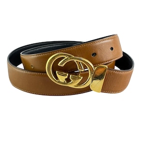 GUCCI Iconic Interlocking GG Reversible Black and Tan Leather Belt 100-40