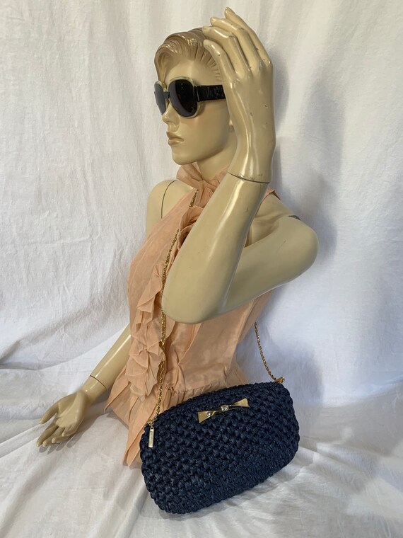 RODO Great Vintage Navy Blue Straw Shoulder Bag Etsy
