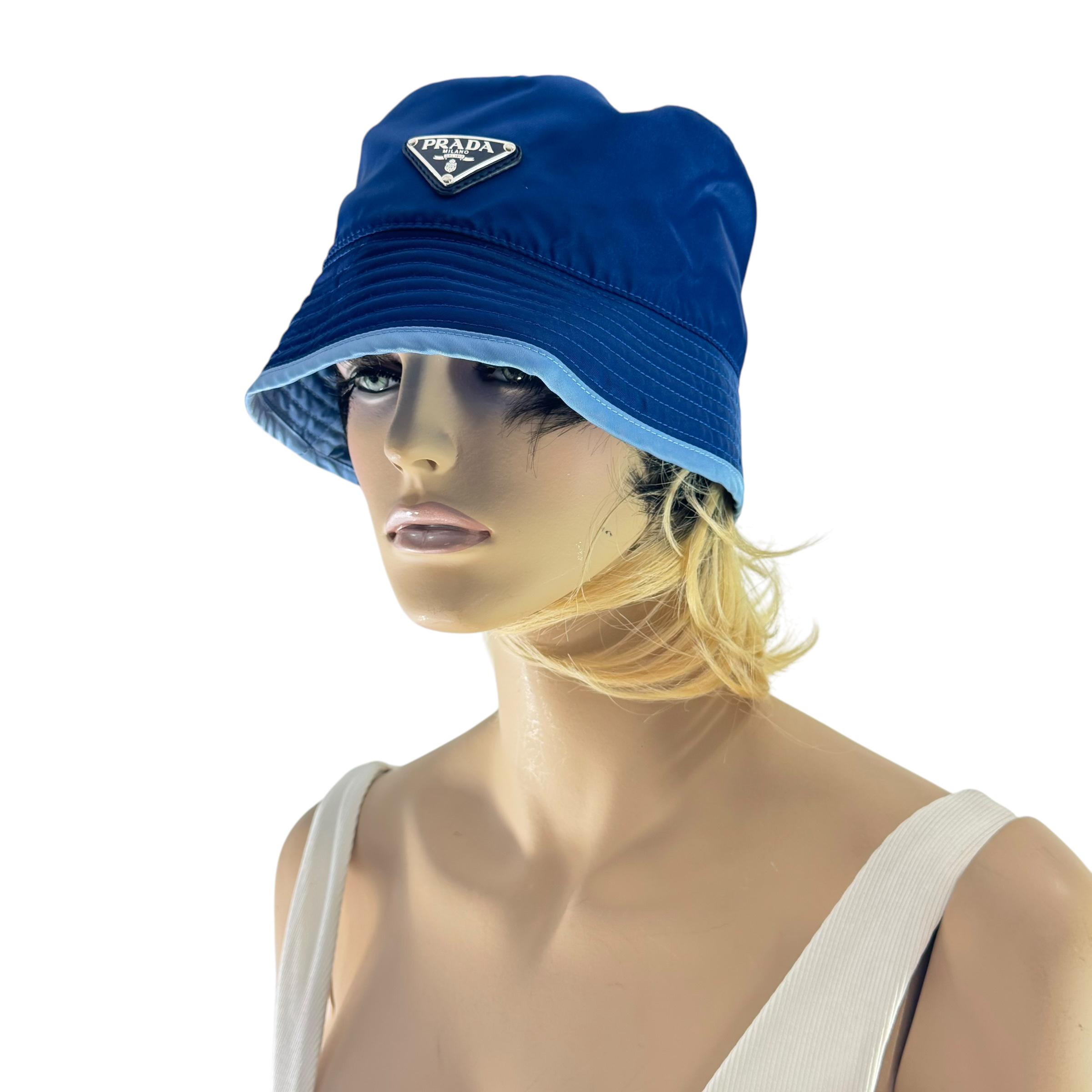 ハット PRADA MIDNIGHT BLUE CASHMERE BUCKET HAT Prada Midnight Blue Cashmere Bucket Hat | italist | REVERSIBLE