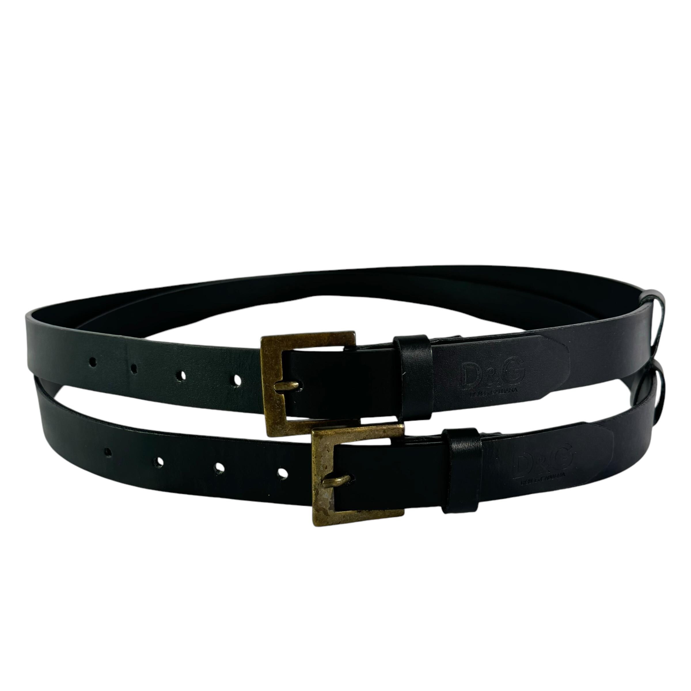 DOLCE & GABBANA Black Leather Logo Plaque Double Belt 
