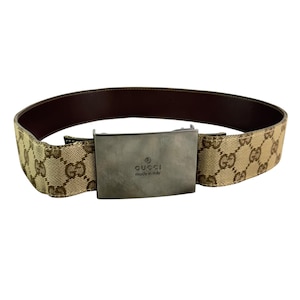 GUCCI Beige GG Monogram Canvas Leather Women&#39;s Belt 70-23 Made in Italy