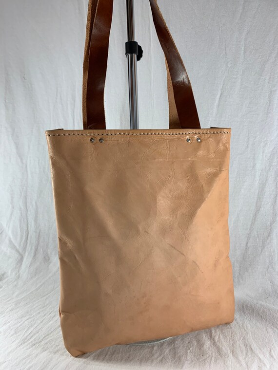 Great Natural Tan Leather Tote Shoulder Bag - image 3