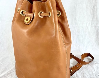 ESCADA Drawstring Authentic Tan Leather Backpack Bag Made in Italy
