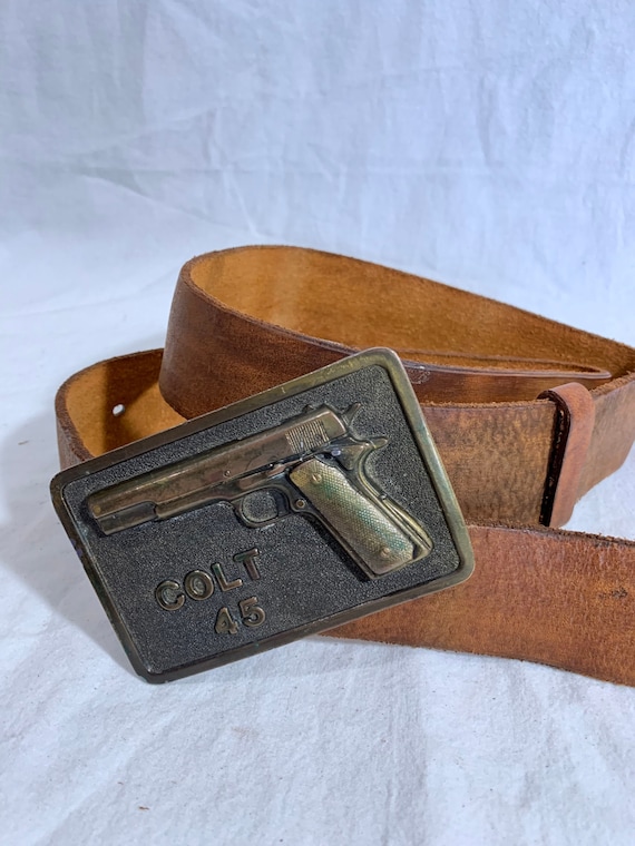 1975 Adezy Denver Colt 45 Brass Men's Buckle Tan/B