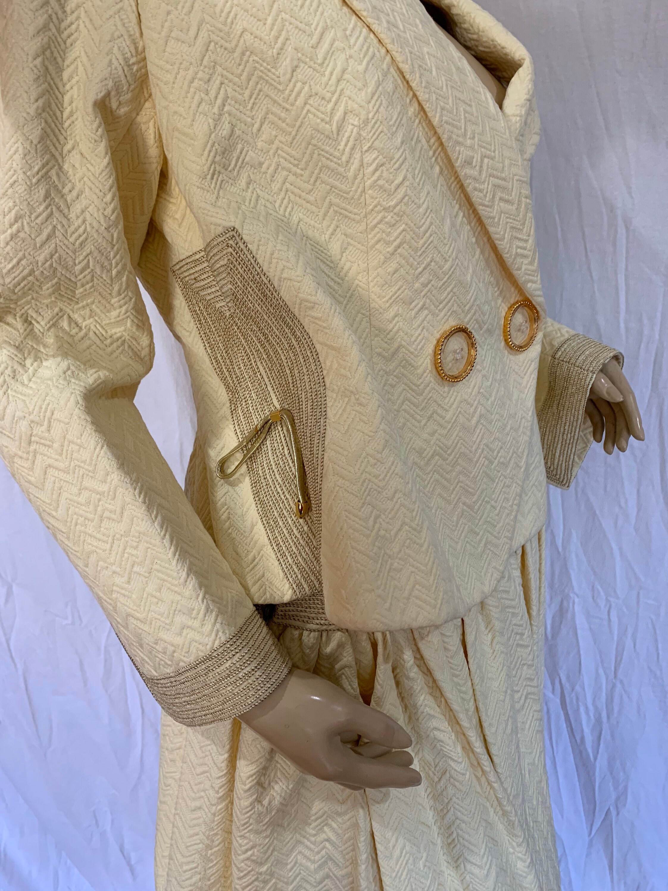 CHRISTIAN DIOR 90's 2 Piece Skirt Suit in Yellow Cotton Made CHRISTIAN DIOR 90's 2 Piece Skirt Suit in Yellow Cotton Made