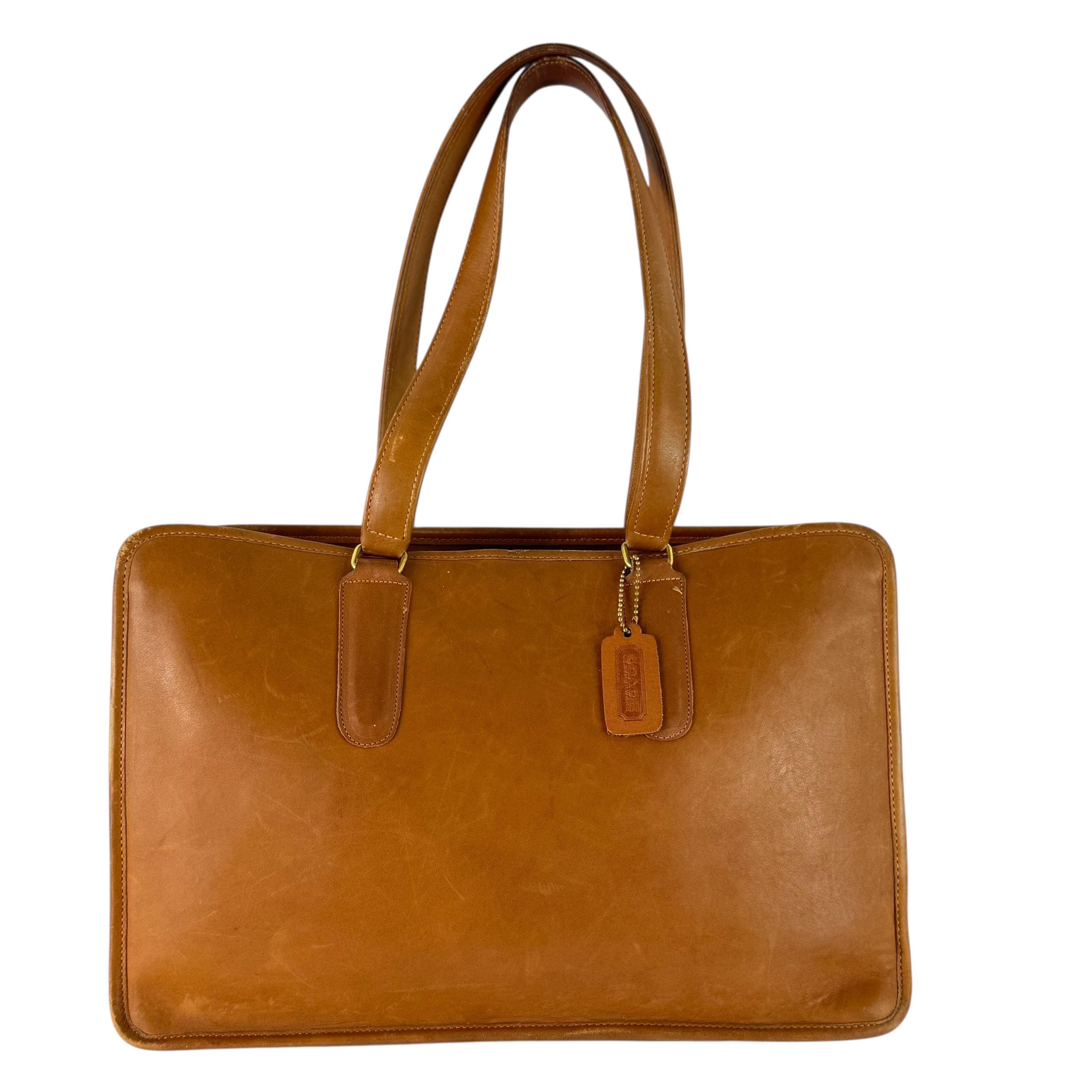 バッグ Vintage Coach Leather Tote Bag Brown Coach Marketing Tote 9665 - Etsy