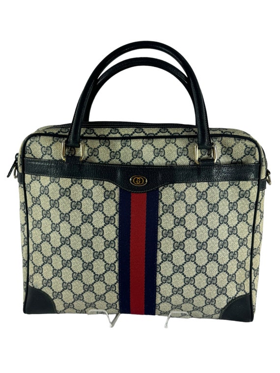 GUCCI Navy Blue GG Canvas Leather Sherry Line Accessory