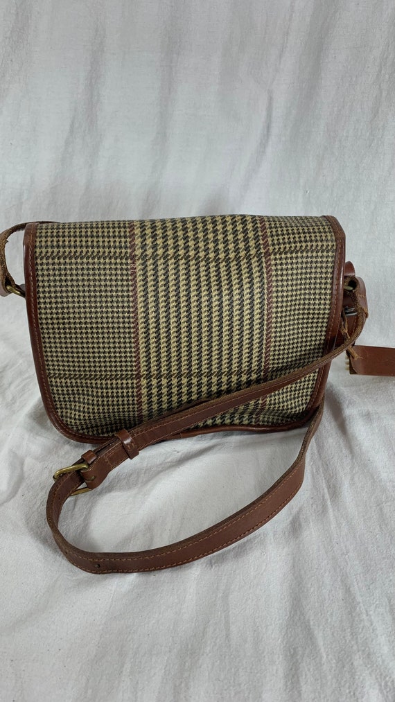 Ralph Lauren Lauren Vintage Brown Plaid Houndstooth Bag Gold Tone