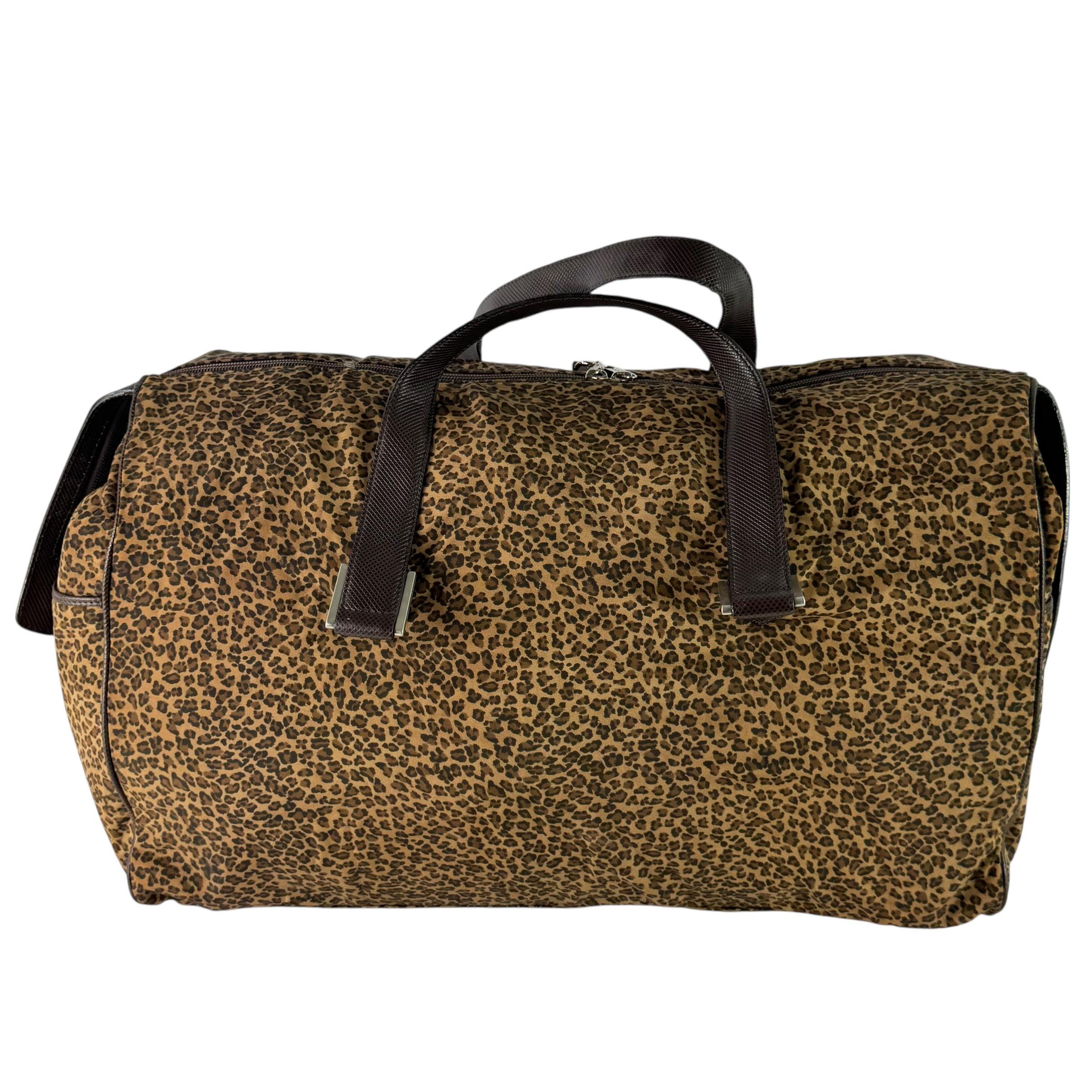 BOTTEGA VENETA Leopard Print Nylon Travel Weekender Duffle Bag