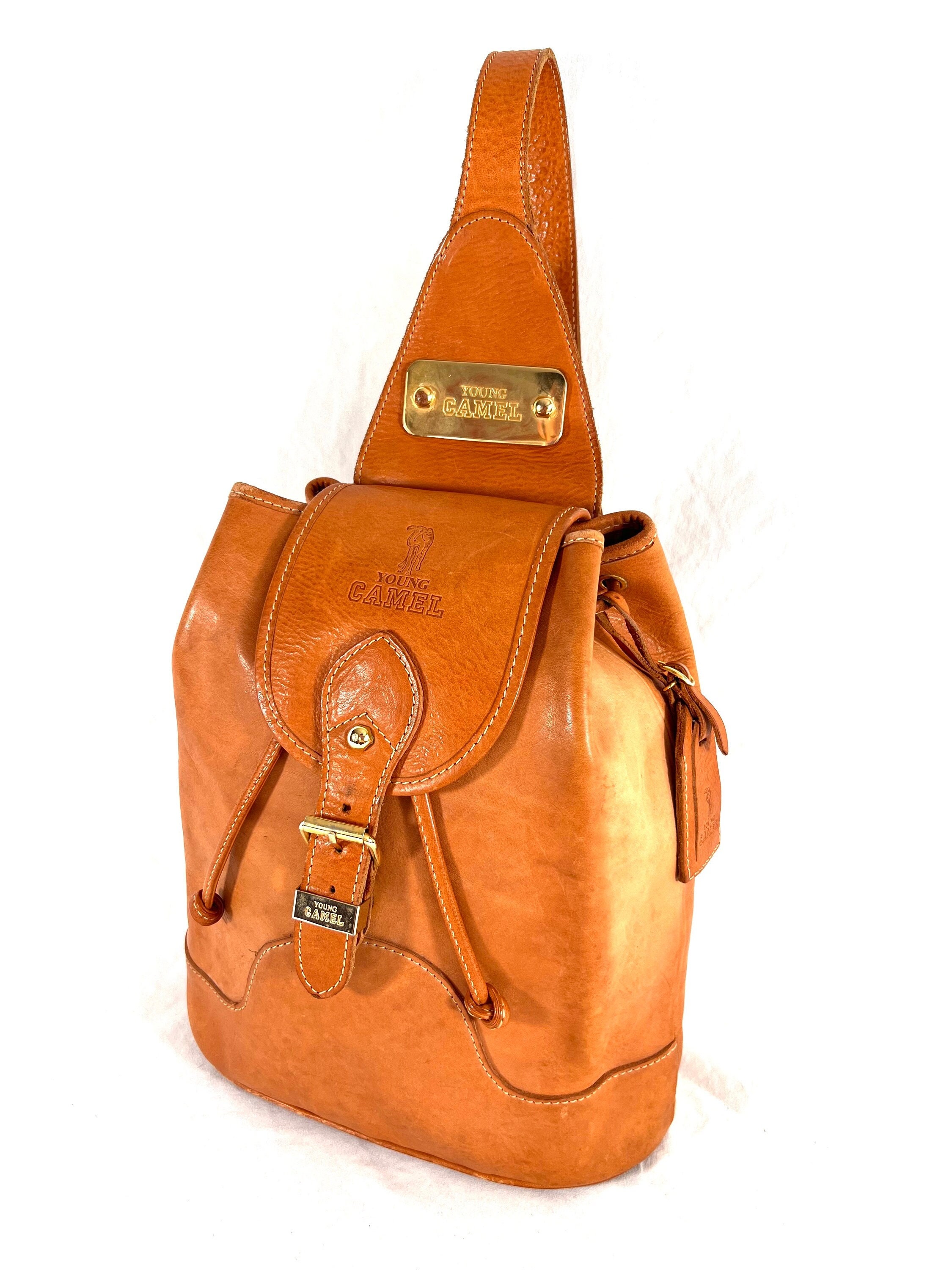 YOUNG CAMEL Tan Leather Shoulder Snap Sack Bag Made in Italy - Etsy