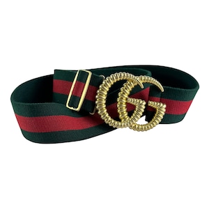 GUCCI Iconic Web Green and Red Accent Waist Belt Marked as 80-32 Made in Italy