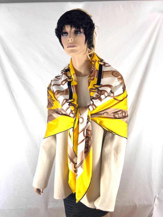 HERMES Cliquetis Yellow 100% Silk With Swords Pattern Scarf Made