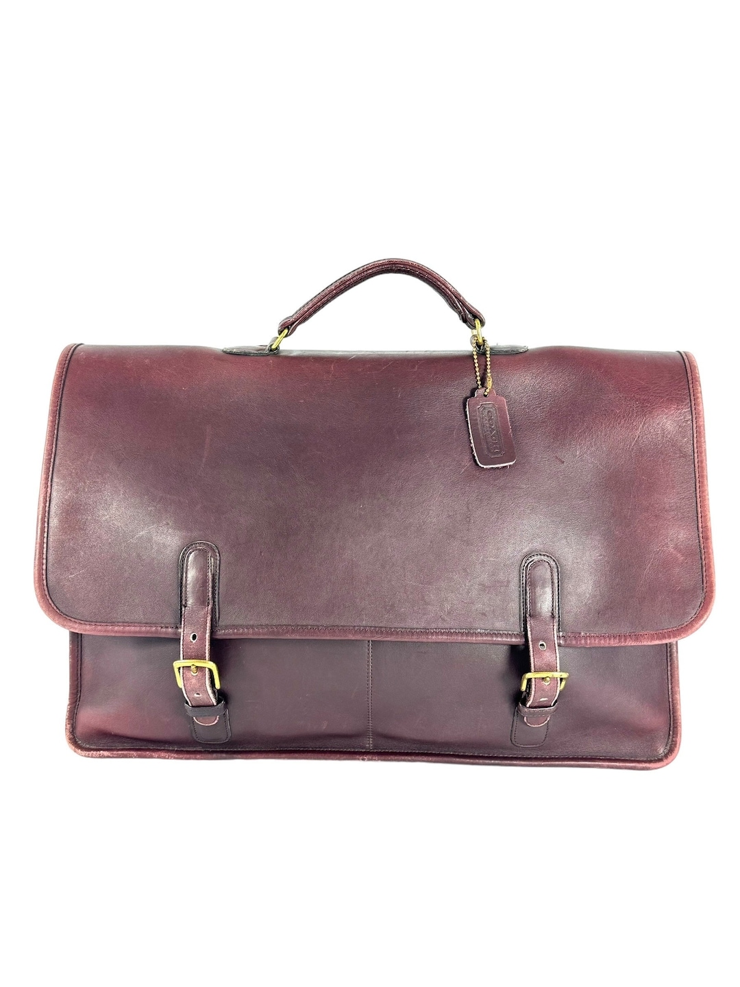 バッグ Coach Vintage Business Case Leather Vintage Black Leather Coach Briefcase/Messenger bag (A5C