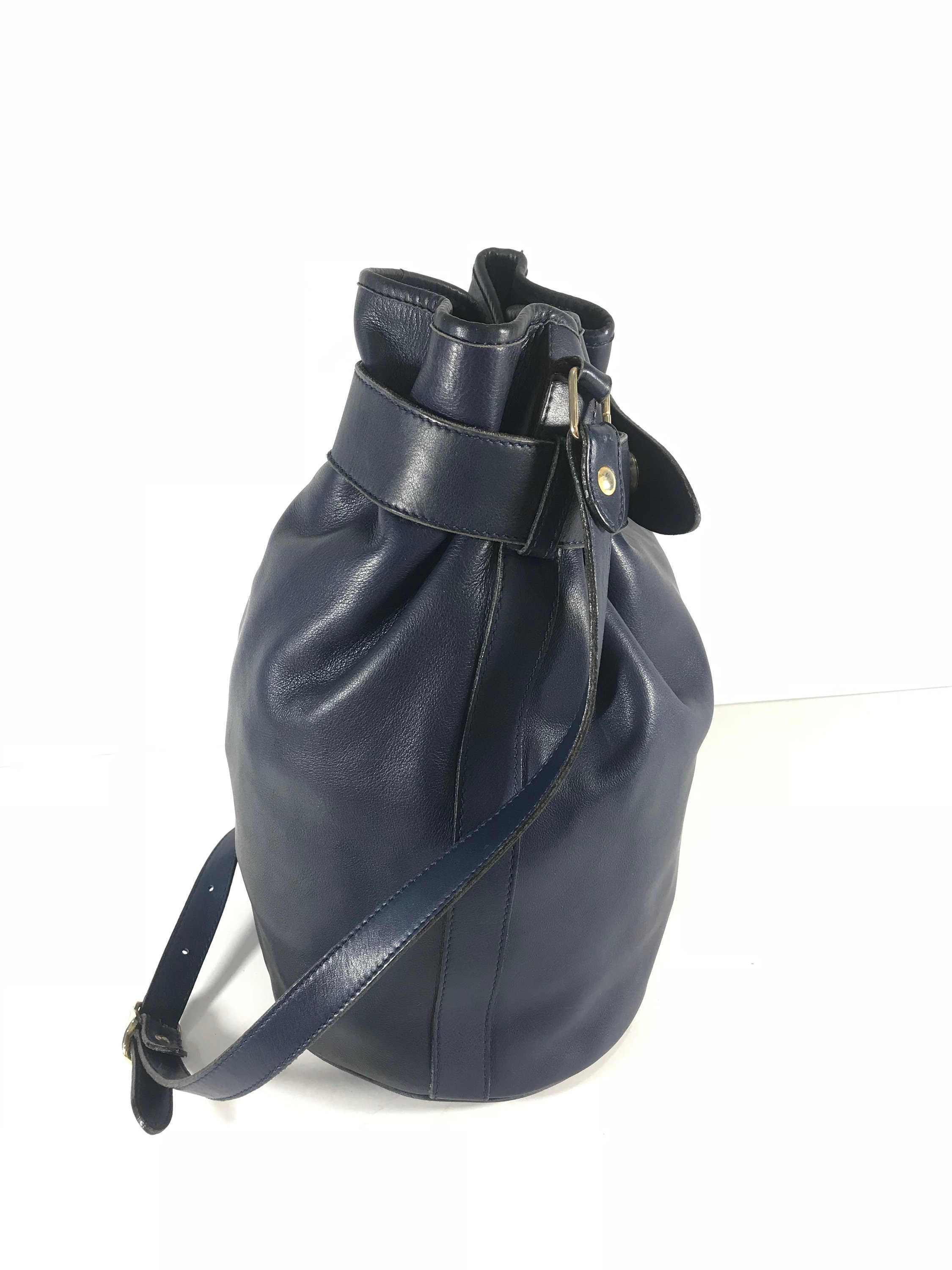 DIDIER LAMARTHE Genuine Vintage Navy Blue Leather Bucket Etsy