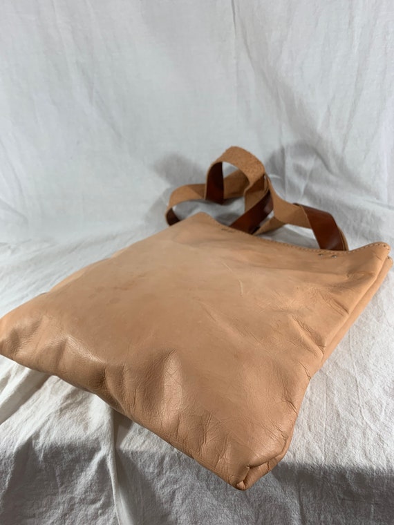 Great Natural Tan Leather Tote Shoulder Bag - image 6