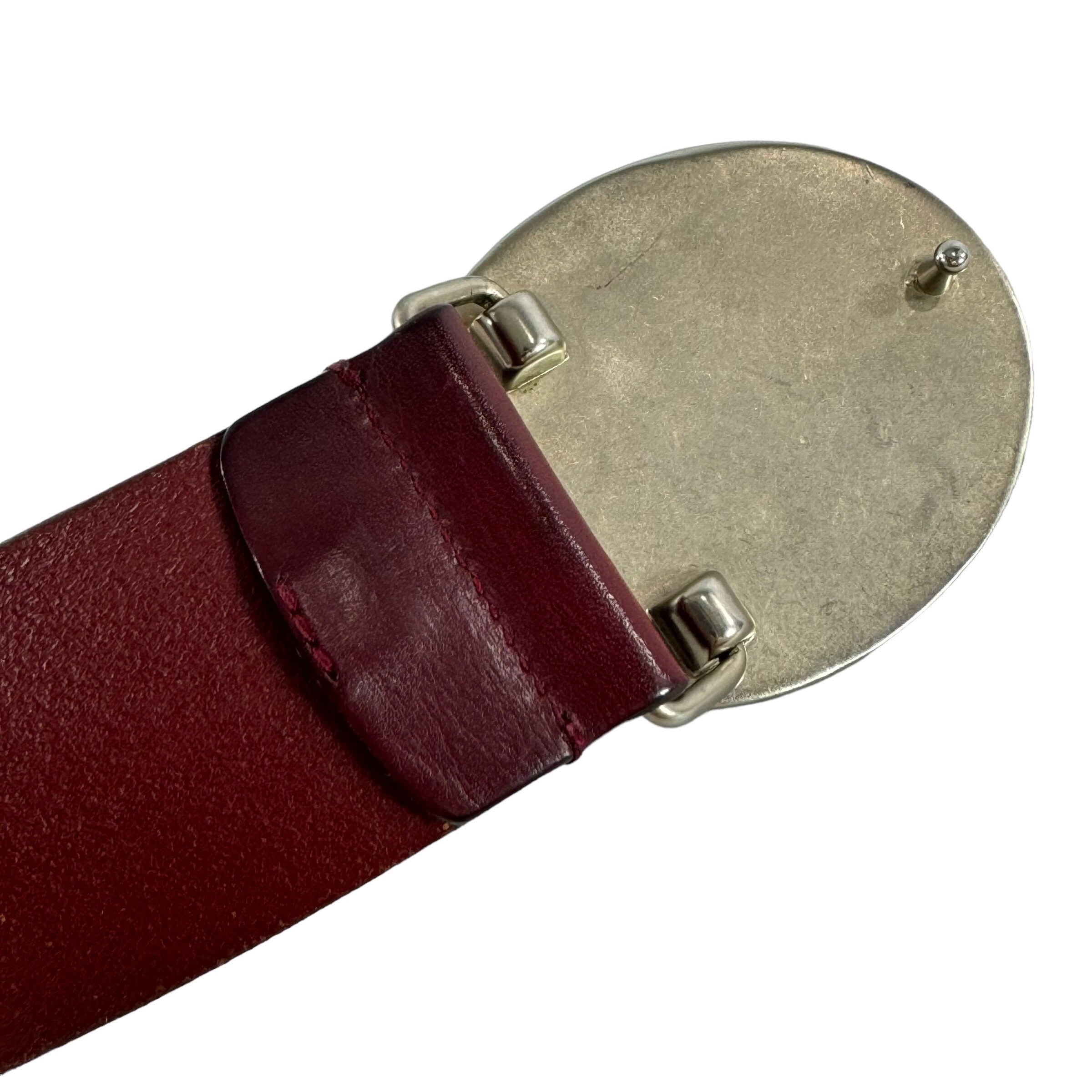 SALVATORE FERRAGAMO Burgundy Leather Medallion Buckle Women Made in Italy $535 Salvatore Ferragamo Burgundy/Gold Textured Leather Belt 36W main image 4